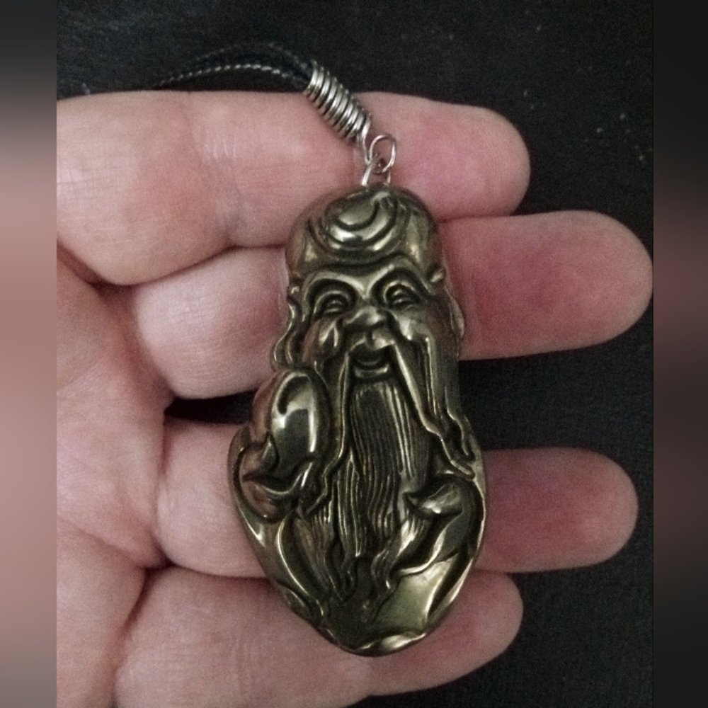 Huge Carved Pyrite Old Man Pendant